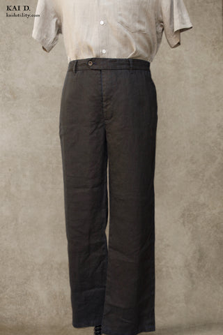 Garment Dyed Linen Pants - Black - 32
