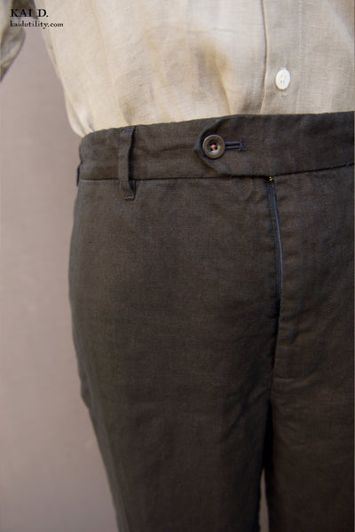 Garment Dyed Linen Pants - Black - 32
