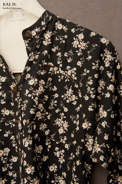 Edith Belted Shirt - Black Floral - S