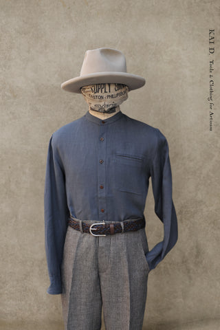 Tanner Shirt - Blue Grey Belgian Linen - M, L