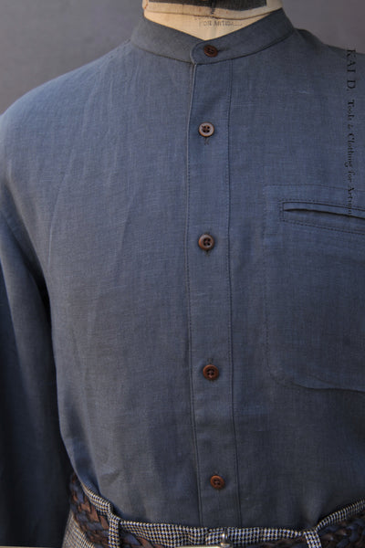 Tanner Shirt - Blue Grey Belgian Linen - M, L