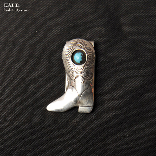 Vintage money clip - Turquoise Boot - Sterling Silver