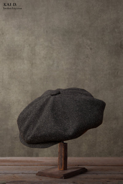 Peaky Hat - Textured Dark Charcoal Wool - M, L