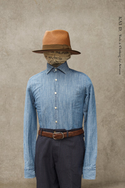 Linen Cotton Denim Shirt - Washed Blue - 39, 40, 41