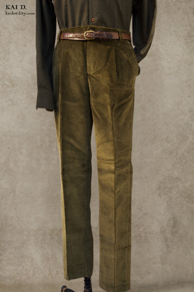 Wide Wale Corduroy Trousers - Olive - 32