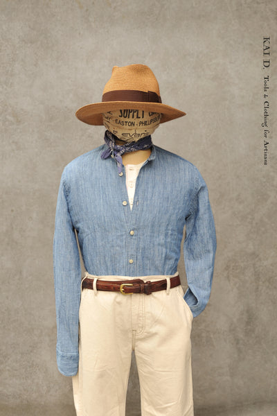 Linen Cotton Denim Shirt - Washed Blue - 39, 40, 41, 42