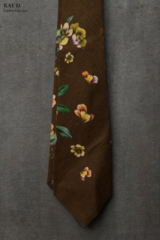 Linen Floral Tie - Dark Brown