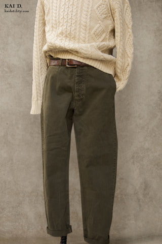 Garment Dyed Cotton Trousers - Olive - S (30)