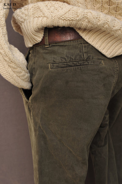 Garment Dyed Cotton Trousers - Olive - S (30)