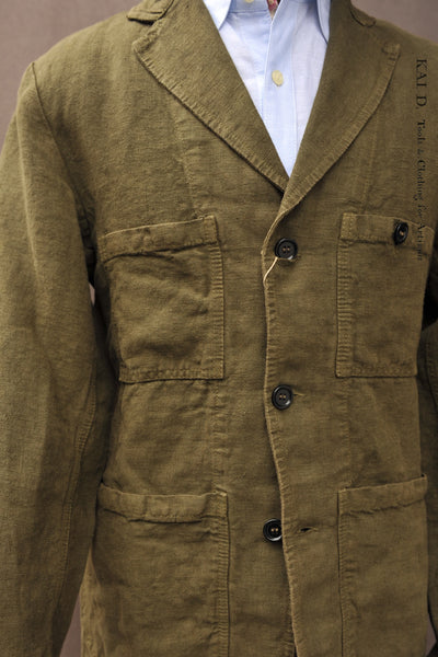 Heavy Linen Laborer Jacket- Washed Green - 42, 44, 46, 48, 50