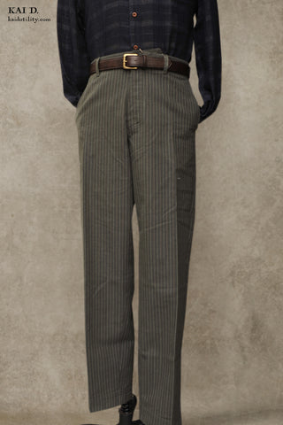Kian Wide Cut Trousers - Khaki Pin - M/34