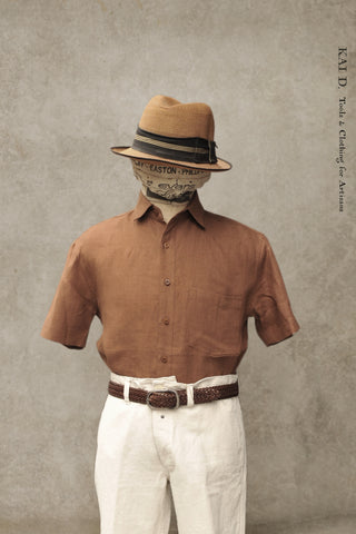 Belgian Soft Linen Cassady Shirt - Leather Brown - S, M, L, XL