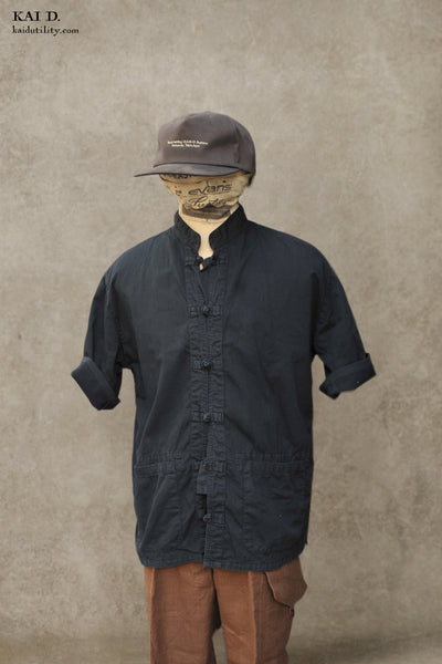 Garment Dyed Soft Cotton Monk Shirt - Black - S