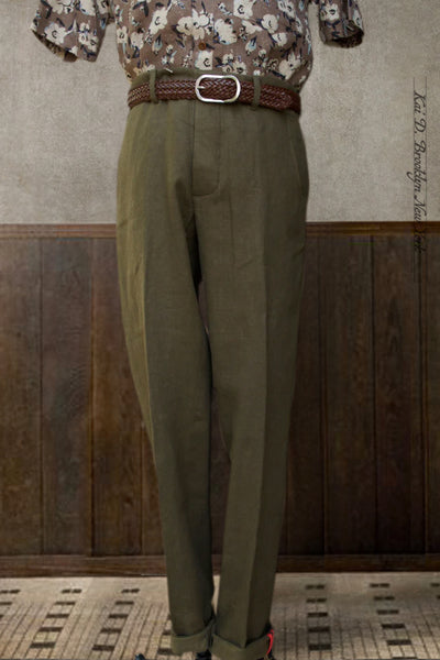 Borough Pants - Crosshatch Linen Twill - Olive Grove - 32, 34, 36