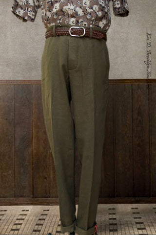 Borough Pants - Crosshatch Linen Twill - Olive Grove - 32, 34, 36