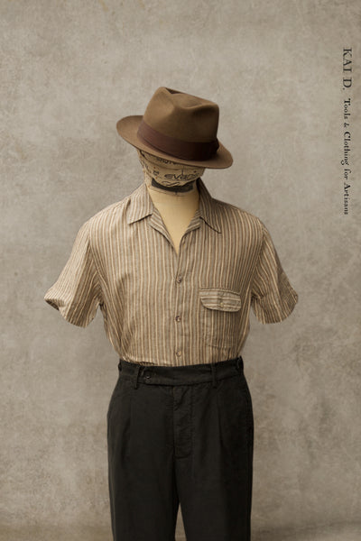 Linen Stripe Camp Shirt - L