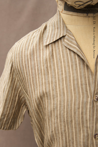 Linen Stripe Camp Shirt - L