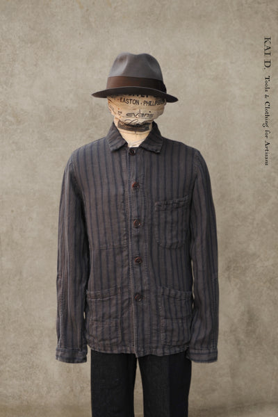 Farmhand Jacket - Over Dyed Stripe Linen - XS, S, M