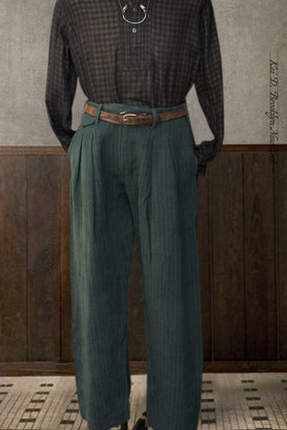 Wide Leg Pleated Pants -  Ticking Stripe - 4