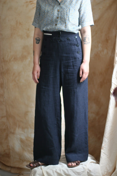 Japanese Linen Sailor Pants - Dark Blue - XS, S, L