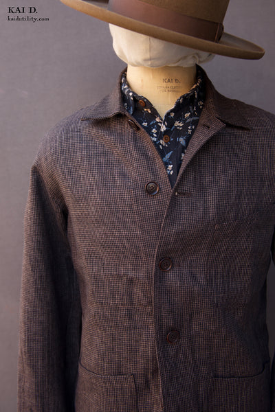 Architect Jacket - Brown Houndstooth Linen - S, M, L
