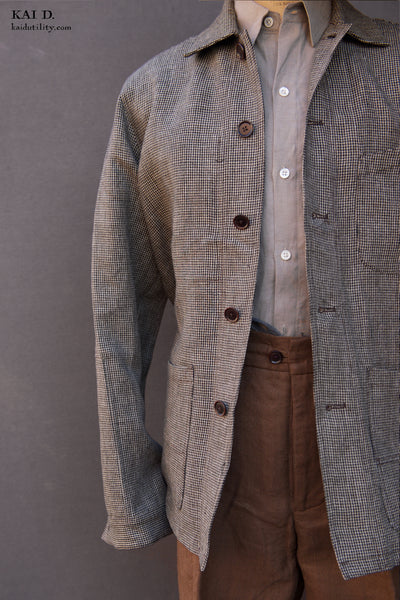 Architect Jacket - Tan Houndstooth Linen - S, M