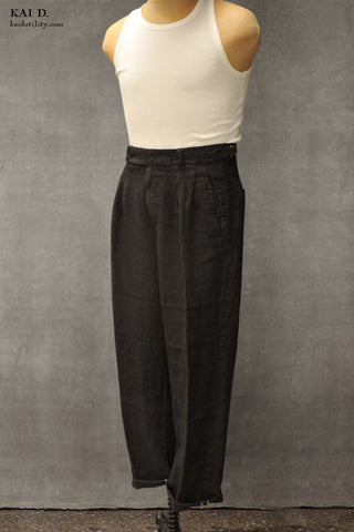 Wide Leg Matisse Pants - Overdyed Black Linen - 30, 32, 34