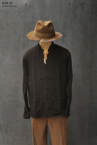 Garment Dyed Double Gauze Monk Shirt - Deep Grey - XL