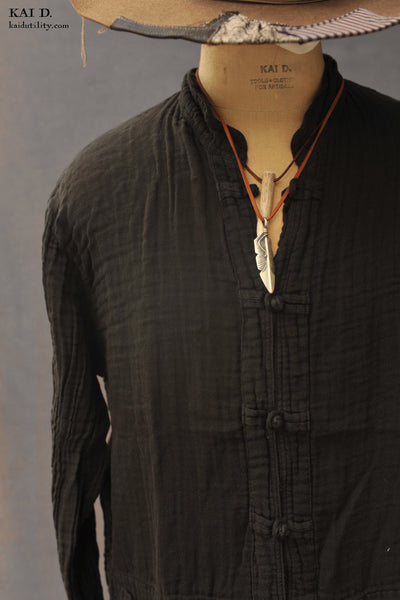 Garment Dyed Double Gauze Monk Shirt - Deep Grey - XL