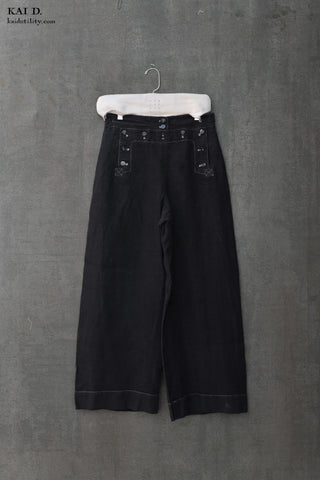 Japanese Linen Sailor Pants - Overdyed Black - XXS, XS, S, M, L