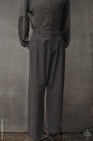 Cotton Full Cut Trousers - Black Pinstripe - 34