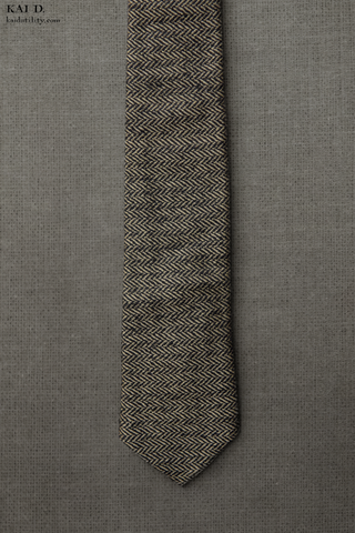 Herringbone Tweed Wool Tie - Warm Grey