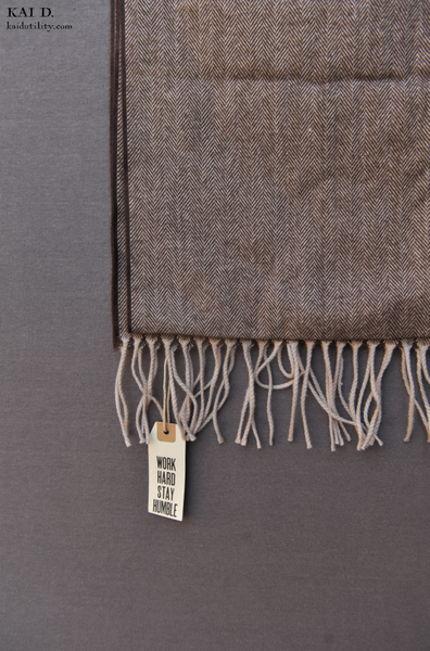 Pure Cashmere Wool Scarf - Brown Herringbone