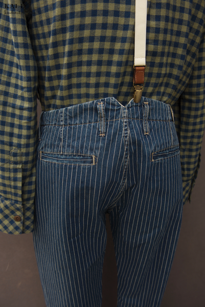 Wabash Stripe Cotton Trousers - Dark indigo - 30, 34, 36