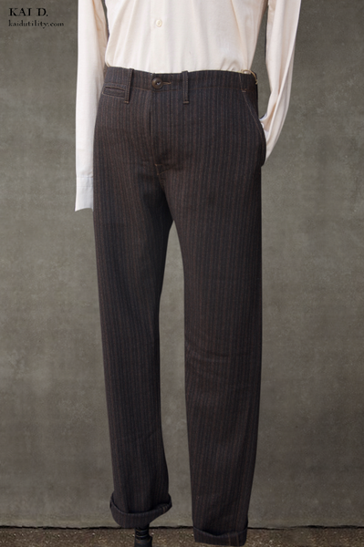 British Striped Wool Trousers - Deep Brown - 30, 32, 34