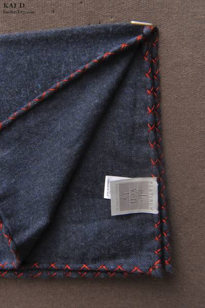 Wool Cotton Reversible Pocket Square - Denim Blue
