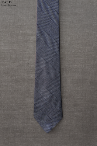 Glen Plaid Irish Linen Tie - Slate Blue