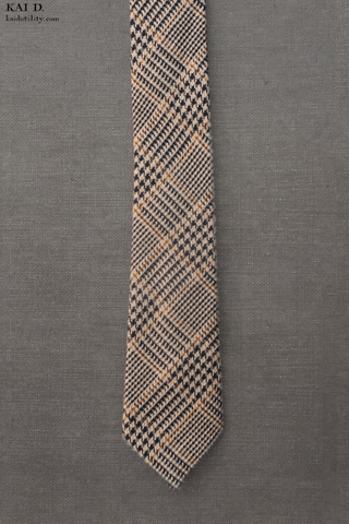 Glen Plaid Irish Linen Tie - Black/gold/tan