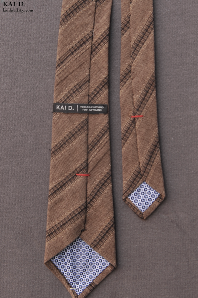 Jacquard Cotton Stripe Tie - Vintage Brown