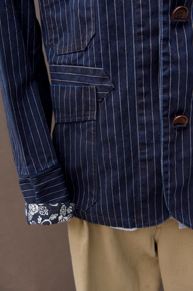 Indigo Wabash Stripe Beecher Jacket (unlined) - M