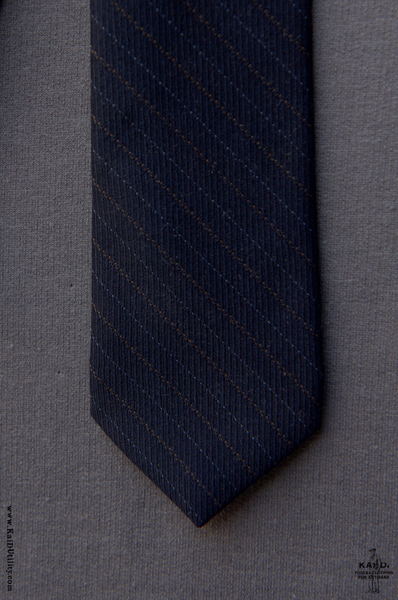 English Wool Striped Tie - Deep Navy