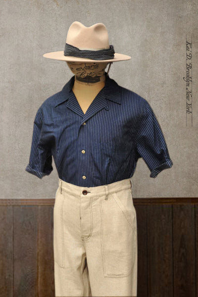 50s Short Sleeve Shirt - Wabash Stripe - M (oversized)