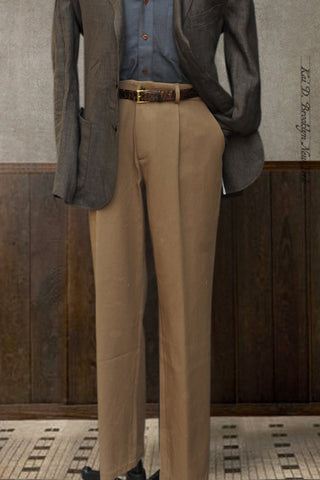 One Pleat Trousers - Plant Dyed Italian Cotton Twill - 46, 48, 52
