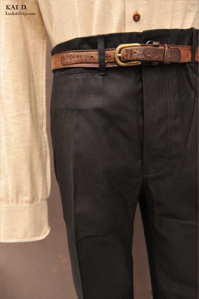 Wide Cut Herringbone Twill Trousers - 30, 34, 36