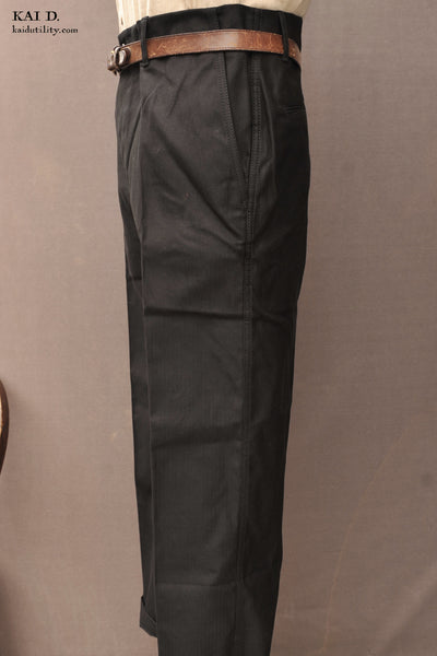 Kai D Utility — Wide Cut Herringbone Twill Trousers - 30, 34, 36