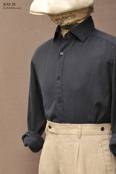 Garment Dyed Tencel Shirt - Navy - XXL