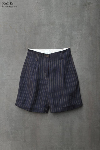 Amelia high waisted shorts - Linen Pinstripe - S, M, L