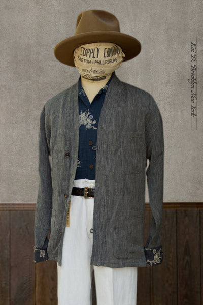 Ando Kimono Jacket - Antique Cotton Linen Stripe - L, XL (NO RETURN)