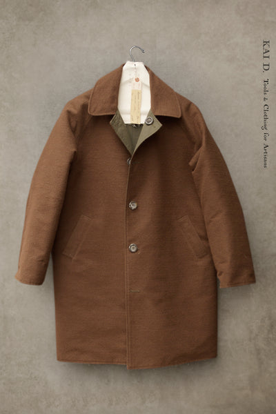 Kingsley Reversible Coat - Cotton Wax/ Brushed Wool - Army Fatigues-  S