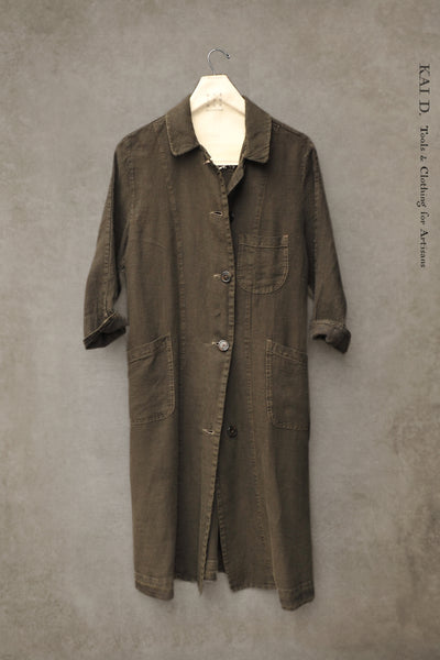 Anthropologist Coat , Garment Dyed Linen - Dark Green - S